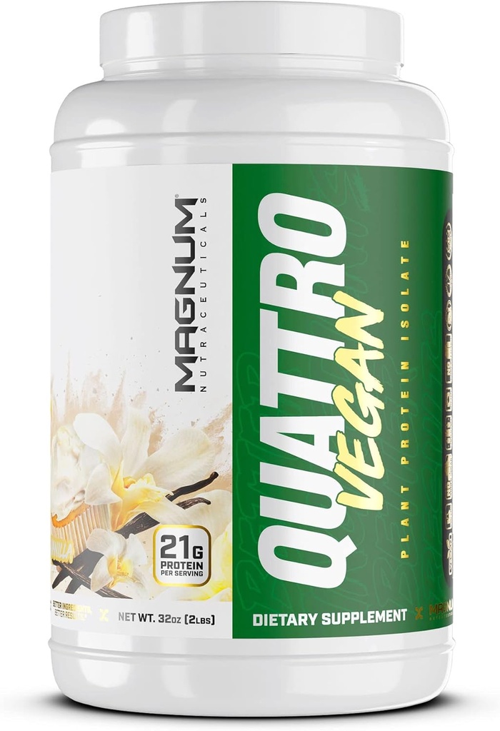 Magnum Nutracatives Quattro Vegan Protein Powder, Vanilla 2lb - Premium Plant- baseret Protein Powder Isolat for muskel vækst og inddrivelse