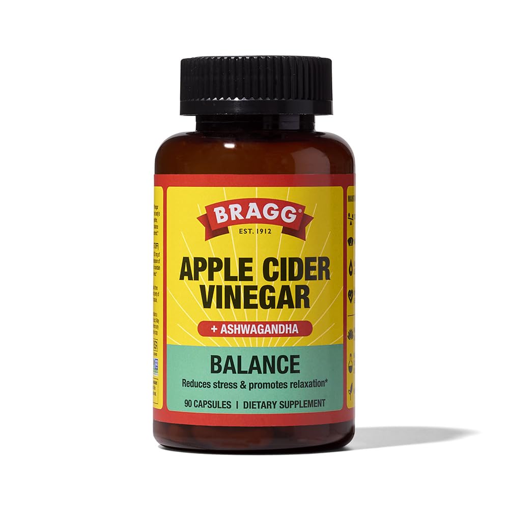 Bragg Daily Balance Apple Cider Vincils and Sensoril Ashwagandha Capsules - 750mg af eddikesyre - Energy & Weight Management Support - (90 piller)