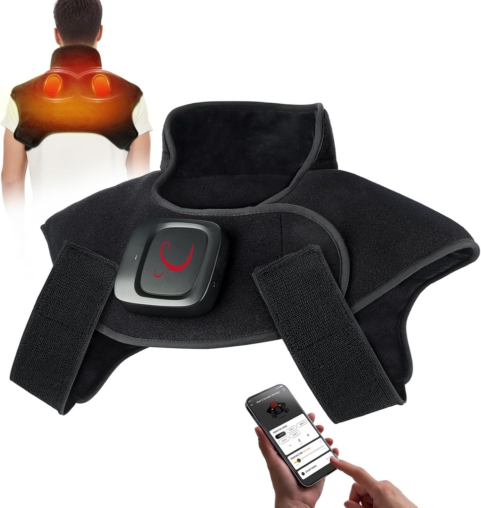 Comfytemp Cordless Opvarmning Pad Vibration Massager for Neck & Shoulder Pain Relief Gaver til fædre Dag, 2.42lb Vægtet varme Wrap, 3-8H batterilevetid, APP Control Neck Varmer