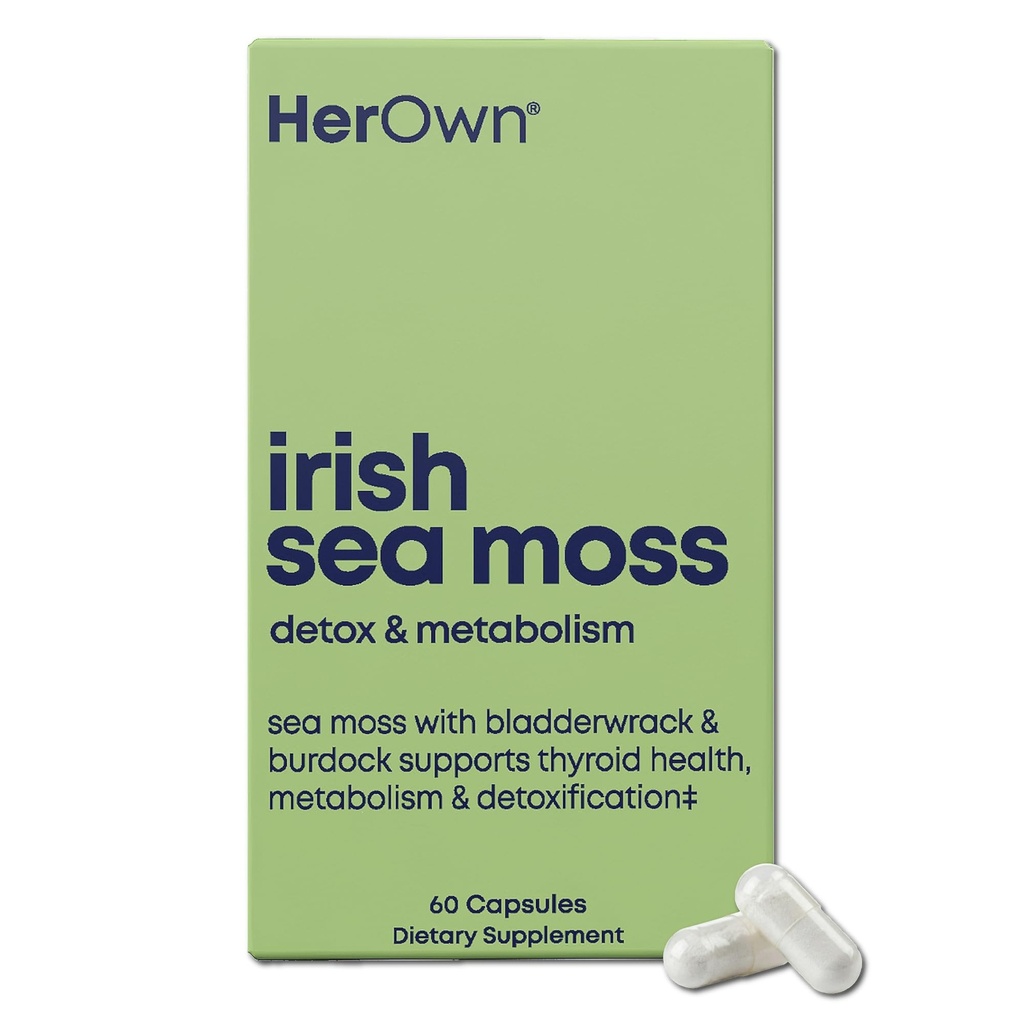 Hendes egen Irish Sea Moss Capsules, Burdock Root, Bladerwrack, Detox, Metabolisme, immunforsvar, hudsundhed, naturlig fælles støtte, Nutrient Rich Superfood High in Minerals, 60 Greve