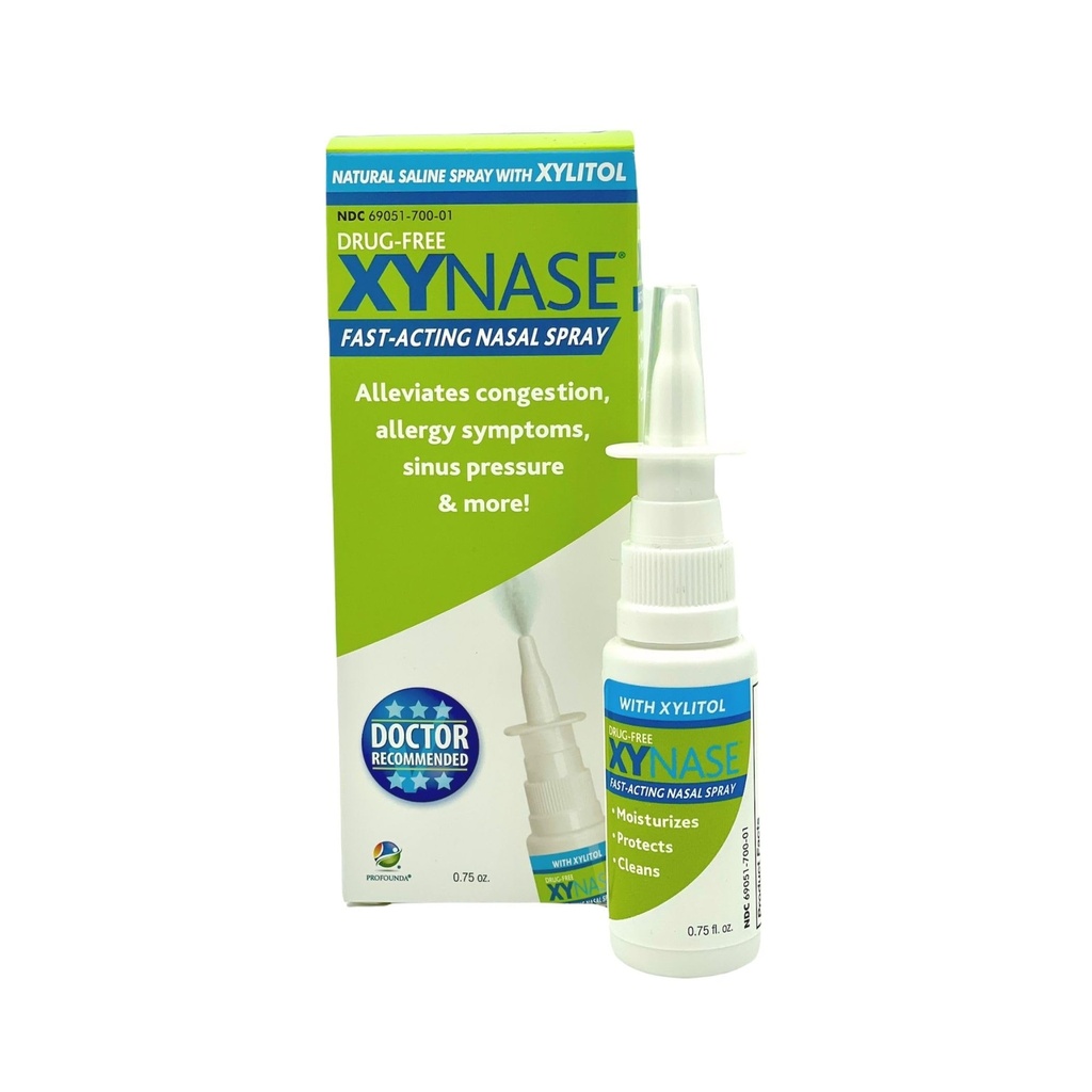 Xynase ® Natural Saline Nasal Spray med Xylitol (0,75 fl oz) - Gentle Relief for Congestion, Allergier, og Sinus Tryk, Sikker for alle aldre