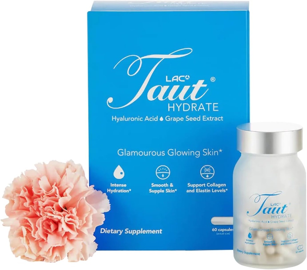 Taut Hydrate Hyaluronic Acid Supplement - 120mg Vegan Kapsler med Grape Seed Extract - Dyb Skin Hydration, Glat Wrinkler & Glow Support - Collagen & Anti- Aging Supplement for kvinder & men- 60 Caps