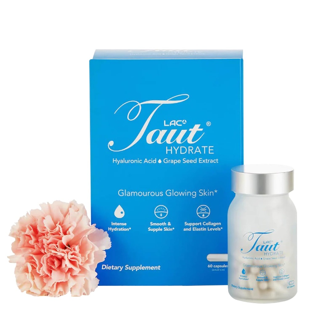 Taut Hydrate Hyaluronic Acid Supplement - 120mg Vegan Kapsler med Grape Seed Extract - Dyb Skin Hydration, Glat Wrinkler & Glow Support - Collagen & Anti- Aging Supplement for kvinder & men- 60 Caps