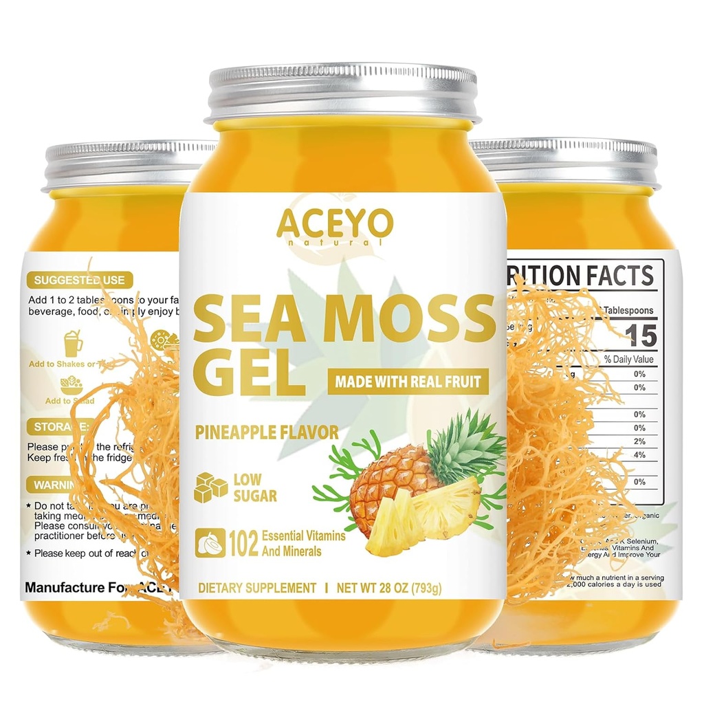 (28 OZ) Sea Moss Gel Raw Flavored Irish Seamoss Gel Natural Vegan Pineapple 102 Vitamin og mineral Wild Harfted Non-GMO.