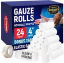 Gauze Rolls - 24 Pack - 4 "x 4.1yd Breathable Rolled Gauze - individuelt indpakket med Bonus Tape - Førstehjælp Conforming Stretch Wrap for Wounds - Mor Wrap
