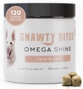 Gnawty Bites Omega Shine Mea124; Hund Skin og Coat supplement til sund & Lustrøs Coat med Omega 3-6-9 & Fish Oil Mea124; Tør, Irriteret, & Itchy Skin Relief for Hunde, 120 Soft Chews