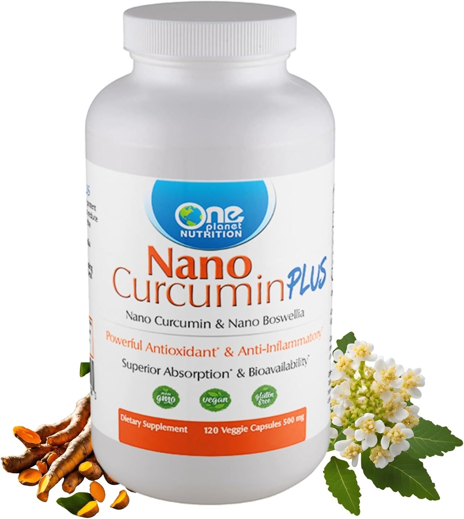 En Planet Nano Curcumin Plus 500 mg Veggie Kapsler (240 Servere), Nano Curcumin med Boswellia for høj Absorption, Understøtter fælles og immunforsvar, ikke-GMO, Vegan, Gluten- Free