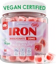 Iron Gummies for Women 25mg Plus C-vitamin, Beet Root, B12-vitamin, Folate for Iron Dificiency, Anæmi, Energy Boost, Sugar Free Iron Supplement, Non- Constipating, No After Taste, 60 Cts
