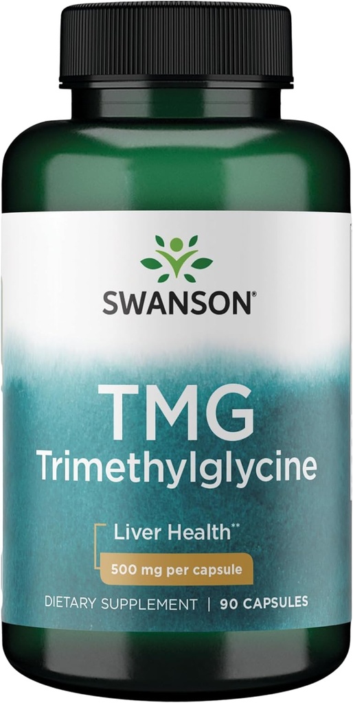 Swanson TMG Trimethylglycin - Aminosyretilskud til fremme af sund leverfunktion og hjertesundhedsydelse - (90 kapsler, 500 mg hver)
