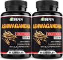 BEESENAshwagandha kapsler - 7550mg Formel piller med sort peber ekstrakt - 90 Kapsler Ashwagandha supplement til energistøtte - 3 måneders forsyning (pakke med 2)