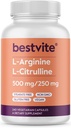 BESTVITE L- Arginin L- Citrullin 500mg / 250mg Vegan (240 vegetariske kapsler) - Ingen stearater - Ingen dicalciumphosphat - Ikke GMO - Gluten Free