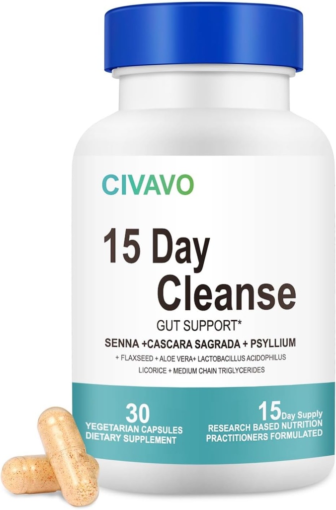 15 dag Gut rense til kvinder & men- Gut og Colon Support - Probiotika & Psyllium Husk rense tarm opløsning kapsler, Kosttilskud (30 kapsler)