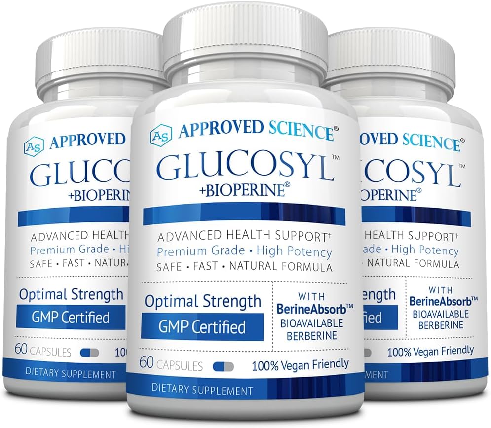 Godkendte Science Glucosyl Supplement - 250 mg berberine, Mulberry, Aquetous Cinnamon - 60 Vegan Kapsler - Pakning med 3 stk.