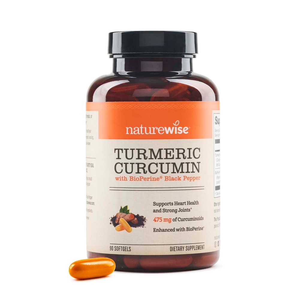 NatureWise gurkemeje 500 mg med Black Pepper Softels - Extra Strength, Enhanced Absorption - 95% Curcuminoids & BioPerine til immunforsvar - Gluten- Free, Non- GMO - 90 Greve [3- måned Supply]