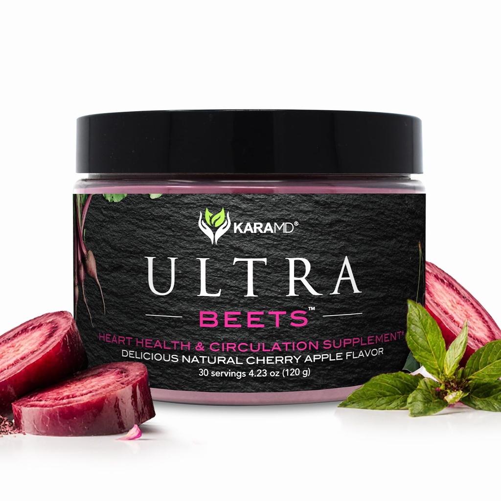 KaraMD UltraBeets ttesmå Beetroot Superfood Powder 124; Natural Vegan Friendly, Non-GMO & Gluten Free Nitrogen Oxide Booster Support 124; Understøtter cirkulation & Energy (30 koncentreret Servering)