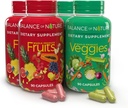Naturens balance Frugt & Grønsager Kosttilskud - Hel Frugt og Vegetabilske Ingredienser til kvinder, mænd og børn - 90 Frugtkapsler, 90 Veggie Kapsler - 2 sæt