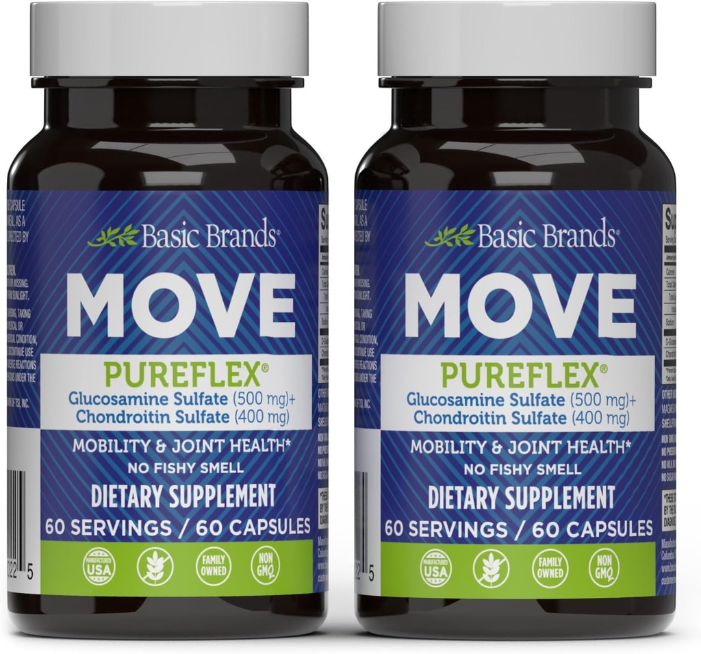 Basic Brands - Move Pureflex Glucosamine Chondroitin - Joint Support Supplement for Flexibility & Mobility - 60 Capsules - 2-Pack