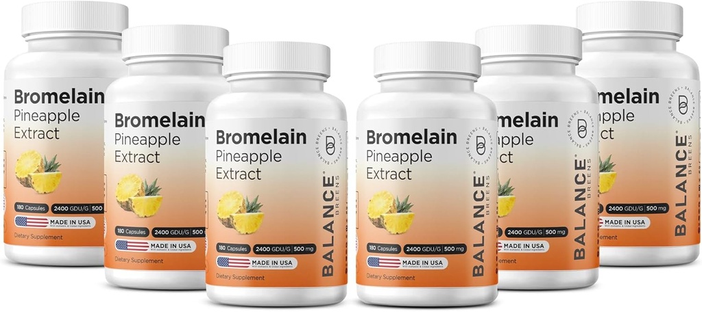 Balancebreens Bromelain 500mg kapsler - 2400 GDU Ananas ekstrakt supplement til fælles støtte, naturlig hævelse støtte, og sund fordøjelse - 180 Økologiske kapsler Lavet i USA