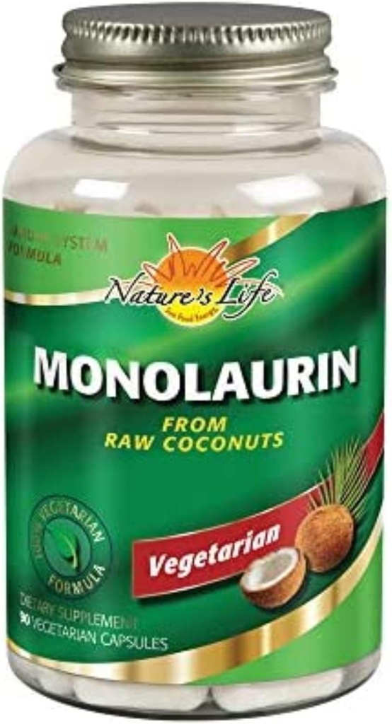 Nature 's Life Monolaurin 1000 mg, Nærende Monolaurin fra Natural Raw Coconut, Immun Support, Gut Health, Balanceret Gut Flora, 60- Day Garanti, 45 Servering, 90 Vegetariske Kapsler