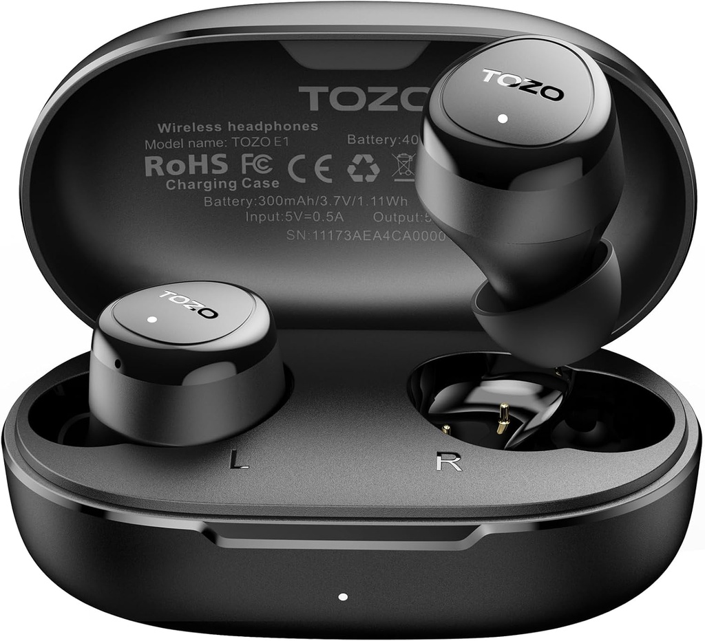 TOZO Trådløse Earknopper Bygge i Mic Clear Calls Ergonomic Light Weight Bluetooth 5.3 i Øre hovedtelefoner Vandtæt Premium Stereo Sound Ear Bud 30H Playtime med 32 EQs via APP