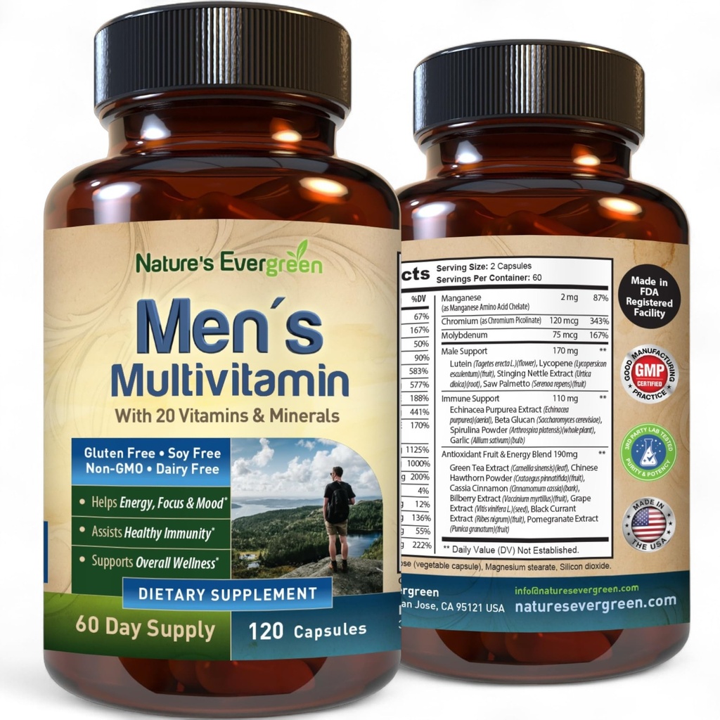 Bedste Multivitamin til mænd er 124; Helt mænds Multivitaminer og Multimineraler med over 20 Vitamin A, C, D, E, B12, Zink & mere essentielle Vitamin til mænd er 124; Energi, Focus & immunforsvar. 120 Kapsler