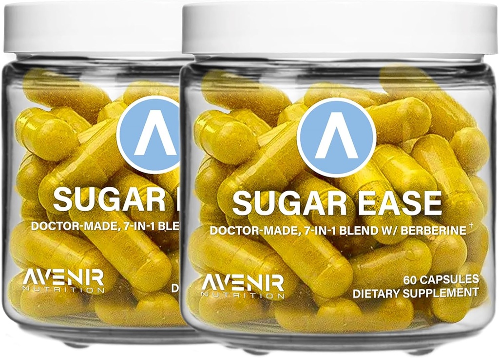 Avenir Nutrition Sugar Ease - Premium Berberine supplement, Apple Cider Vinamel, kanel - Økologiske næringsstoffer Kanel kapsler, 120 kapsler
