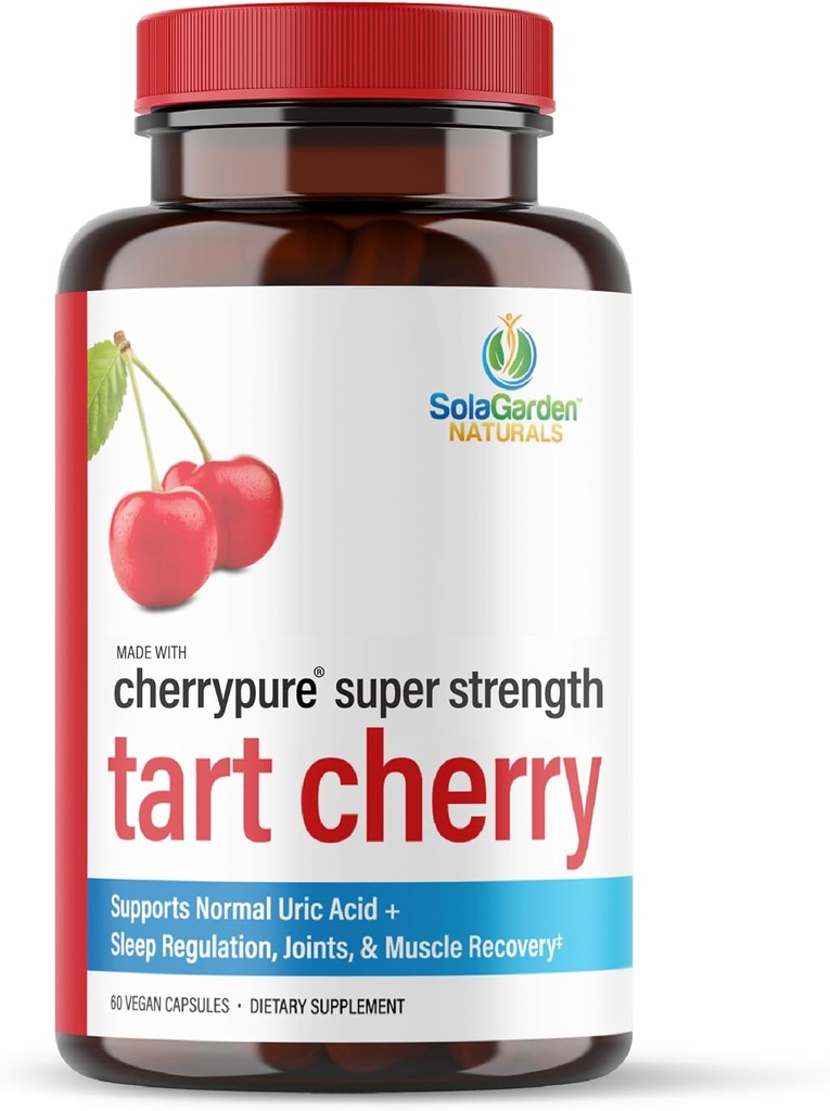 Super Strength Cherry supplement - 50: 1 Koncentrat dyrket i USA - Made with non GMO Montmorency Cherries - af SolaGarden Naturals. 60 Ikke GMO Veggie kapsler.