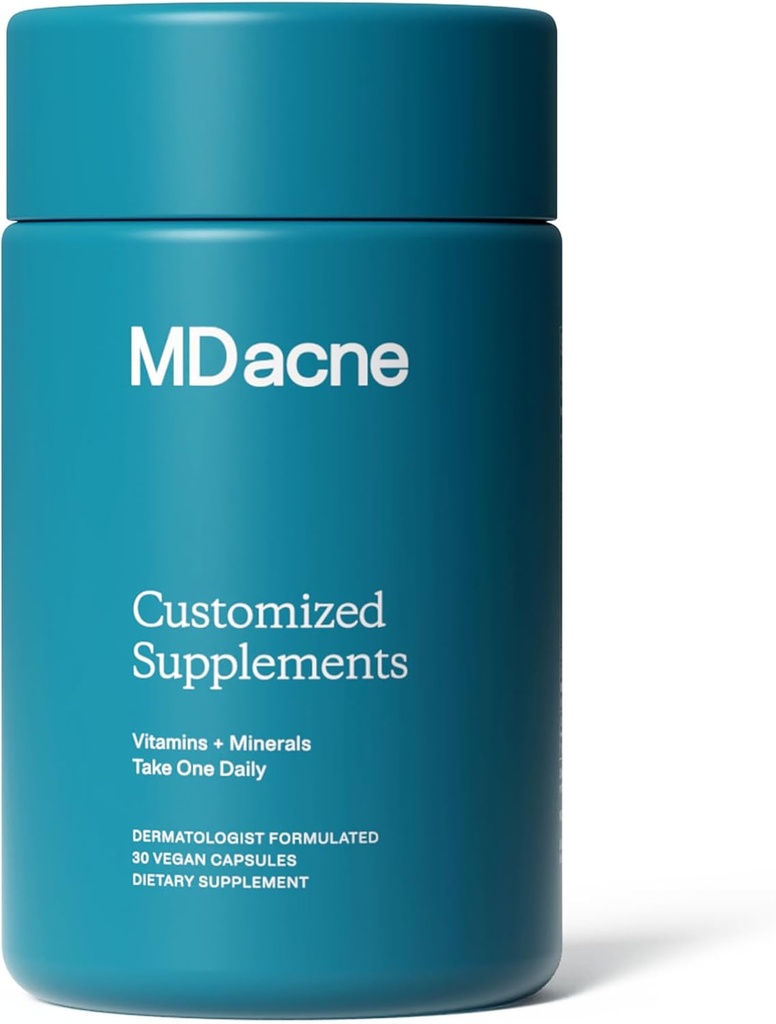 Mdacne Vitaminer og mineraler Skin Clearing Kosttilskud - 30 Veganske Kapsler - Understøtter topacne behandling & fremmer klar, rolig hud, rødme & Pore- Cragging 30 Greve (pakke med 1)
