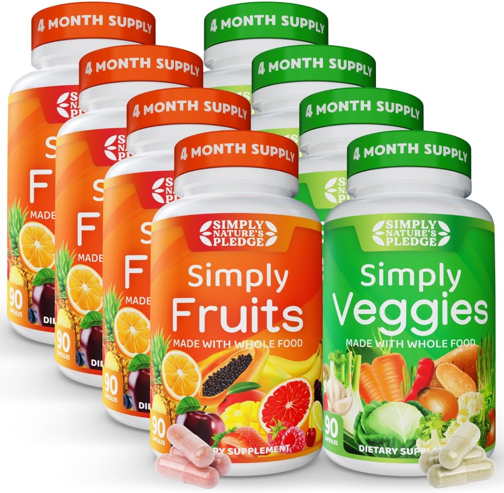 Simply Nature 's Pledge - Pakket med over 40 forskellige frugter & grøntsager - 4 måneders forsyning - Lavet med hele fødevarer Superfood - med Aloe Vera - 100% Soy Free - 720 kapsler