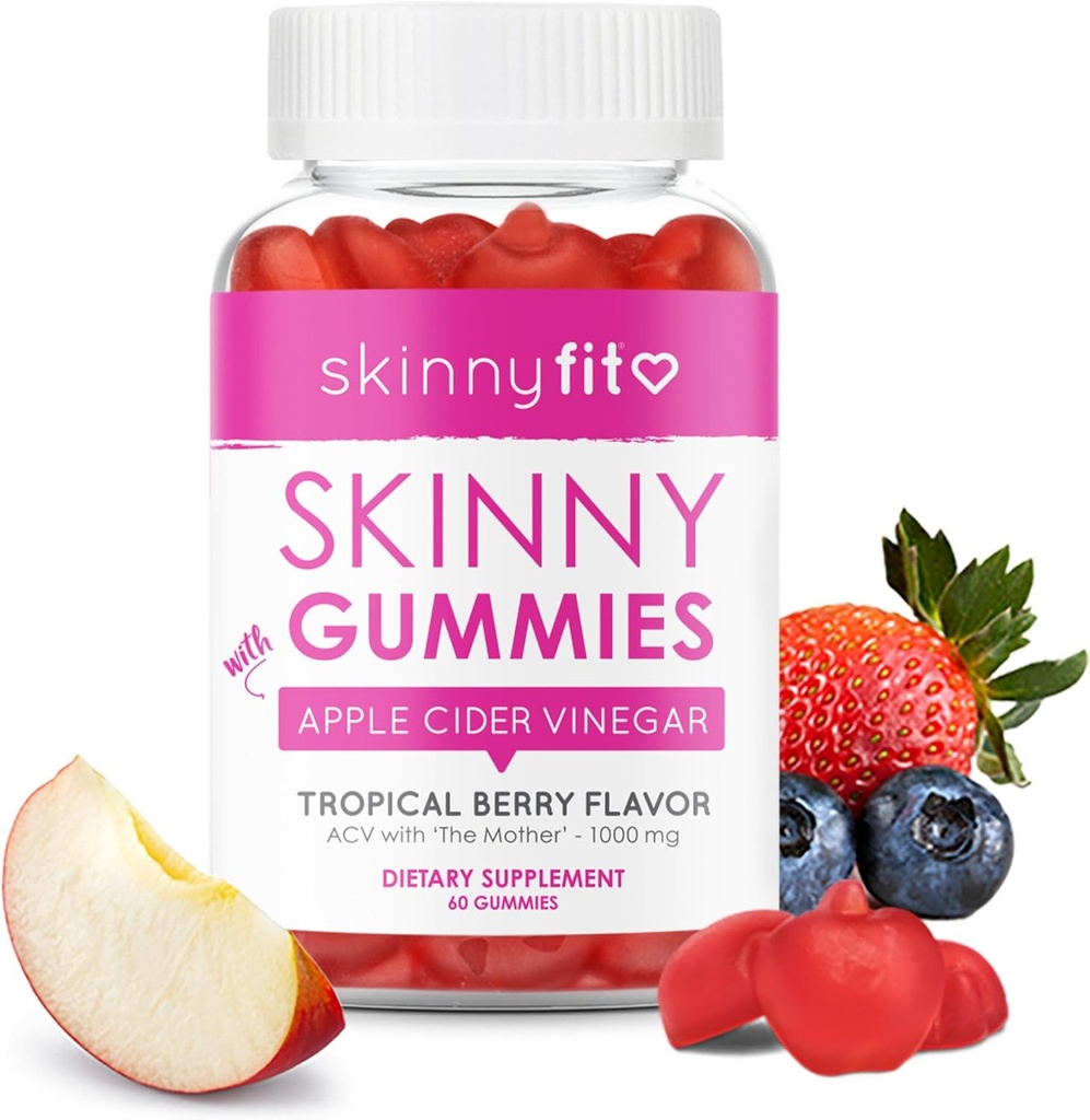 SkinnyFit Skinny Gummies Apple Cider Vinegar Gummies w / The Mother, Sund Vægt, Immunstøtte, Vitamin B9, B12, Beetroot, Pomegranat, Vegan- Friendly, 60 Greve
