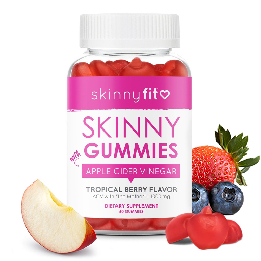 SkinnyFit Skinny Gummies Apple Cider Vinegar Gummies w / The Mother, Sund Vægt, Immunstøtte, Vitamin B9, B12, Beetroot, Pomegranat, Vegan- Friendly, 60 Greve