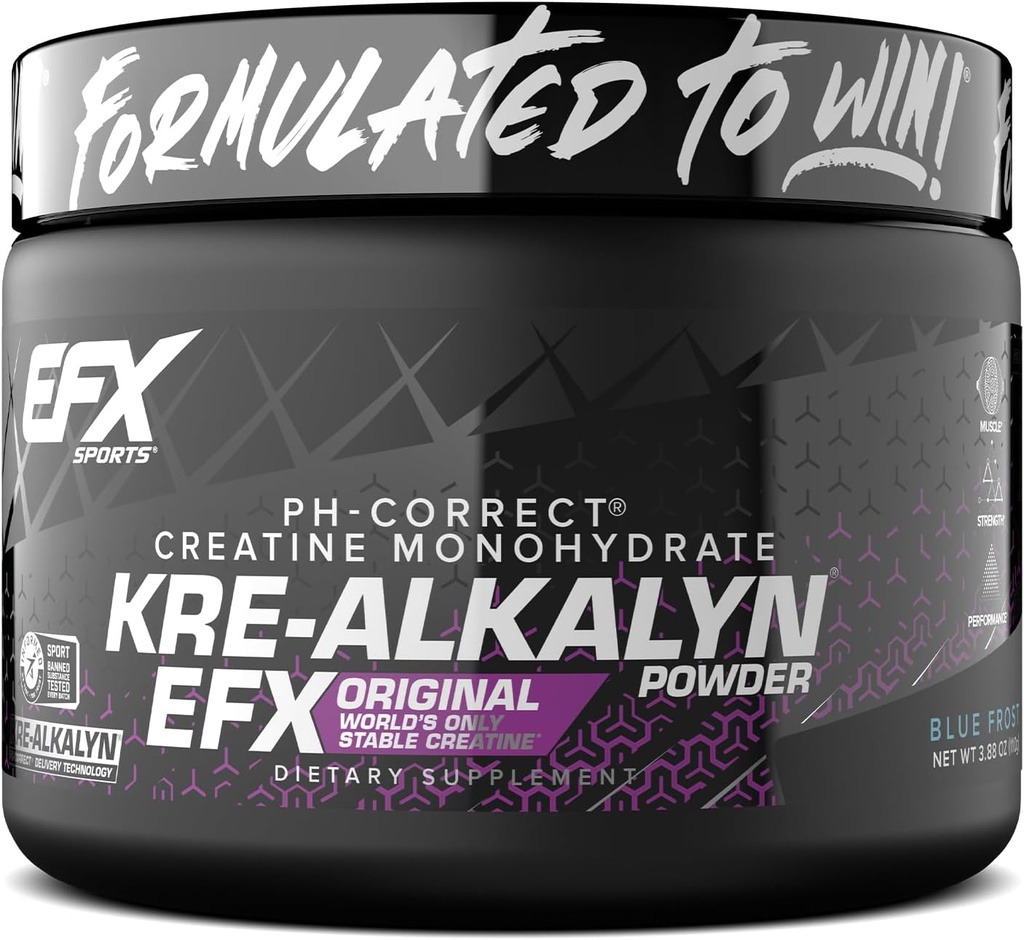 EFX Sports Kre- Alkalyn EFX pulver • 124; pH Korrekt Creatin monohydrat pulver Supplement • 124; Styrke, Muscle Growth & Performance • 124; 55 Servere (Blue Frost)