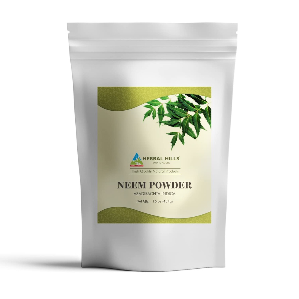 HERBAL HILLS Neem Pulver Azadirachta Indica Pure Neem Leaf / blade Pulver 16 Oz