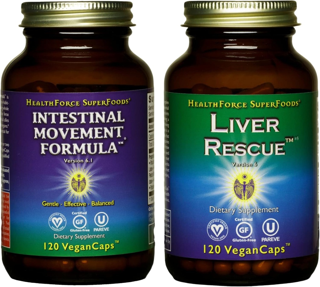 SUNDHED SUPERFODS Variety Pack - Lever Redning 120 VeganCaps + Intestinal bevægelse Formel 120 VeganCaps
