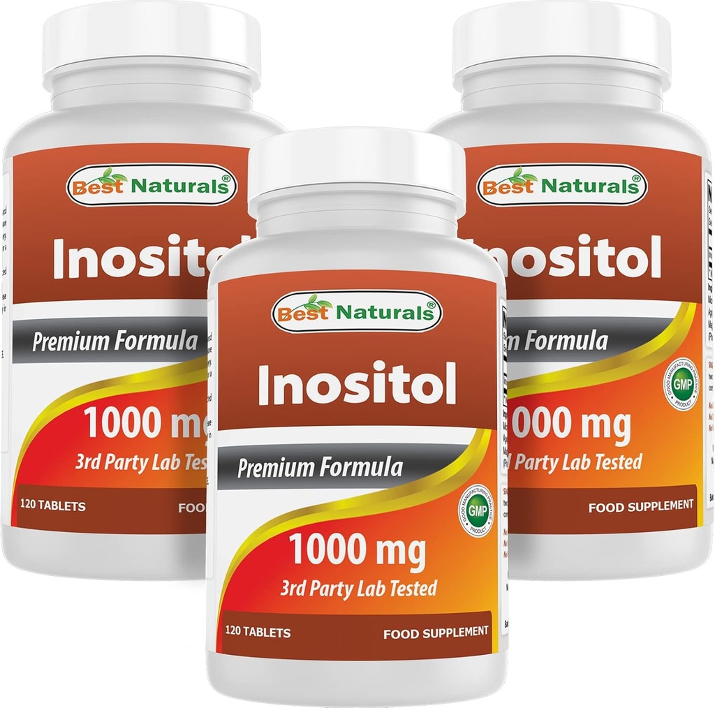 Bedste Naturals Inositol 1000 mg 120 tabletter (120 Tæl (pakke med 1)) (120 Tæl (pakke med 3))