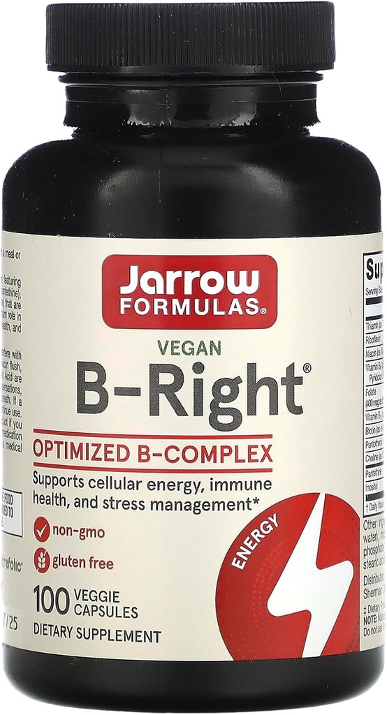 Jarrow Formulas Bright - Low- Odor Vitamin B- Complex Formel - Energi & Metabolisme Support - fremmer hjerne, hjerte & hjerte - 100 Servering (pakke med 1)