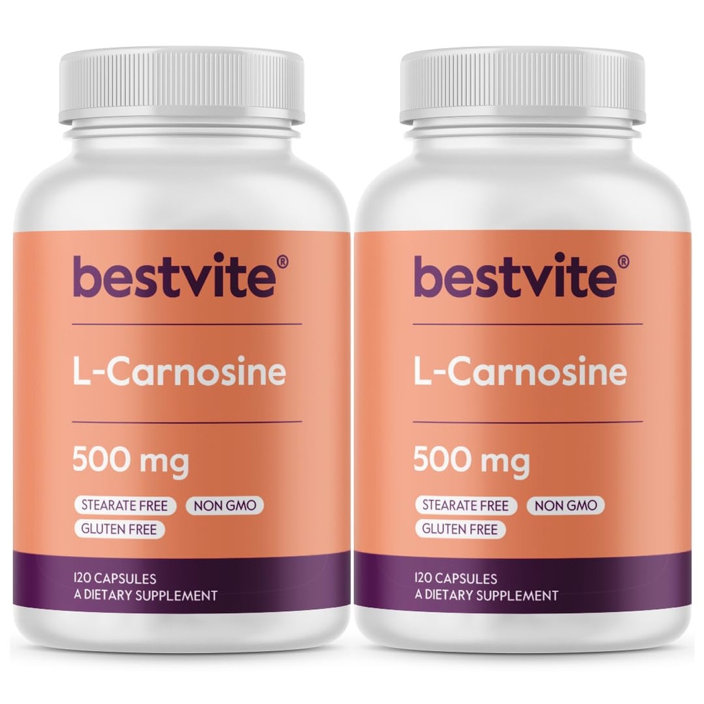 BESTVITE L- Carnosine 500mg (240 kapsler) (120x2) No Fillers - No Stearates - Non GMO - Gluten Free