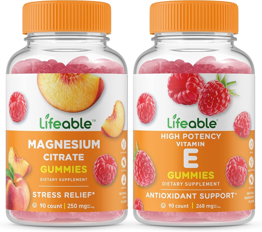 Lifeable Magnesium 85mg + E-vitamin, Gummies Bundle - Great Tasting, Vitamin Supplement, Gluten Free, GMO fri, Chewable Gummy