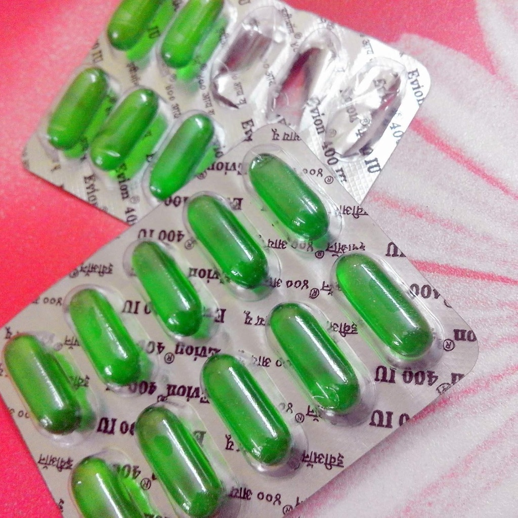 E-vitamin Capsule til ansigt, hår, pimple, glødende hud, mørke cirkler, hudblegning & hårpleje Equion 400mg kapsler til ansigt og hår (50)