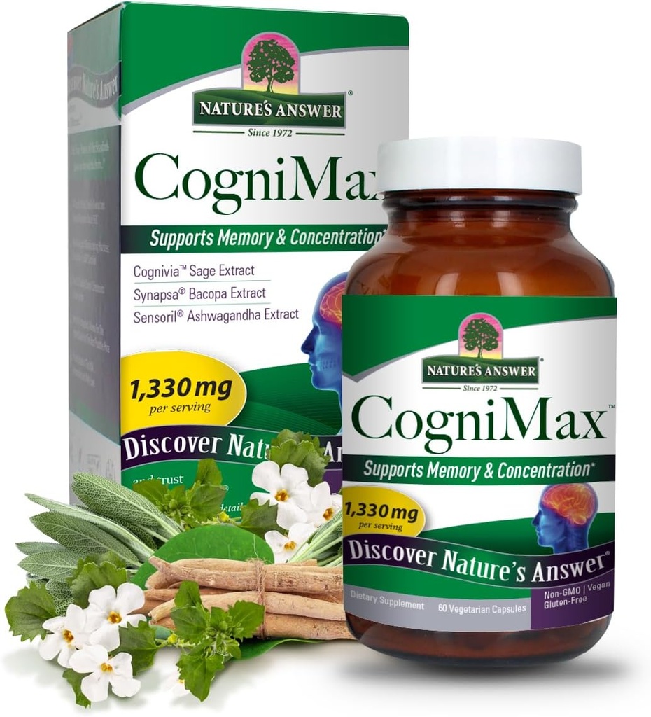 Nature 's svar CogniMax 1330mg Supplement Blend 60- Kapsler Note 124; Natural Memory, Koncentration og Focus Support