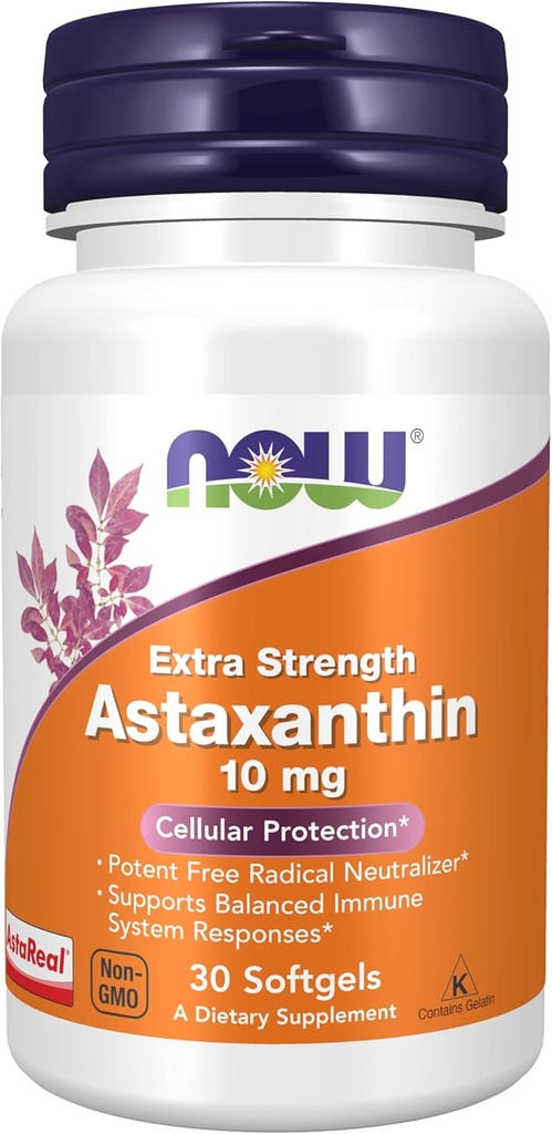 Now Foods Supplements, Astaxanthin 10mg, Extra Strength, afledt af ikke- GMO Haematococcus Pluvialis Mikroalger og har naturligt okkurering Lutein, Canthaxanthin og Beta- Caroten, 30 Softgels
