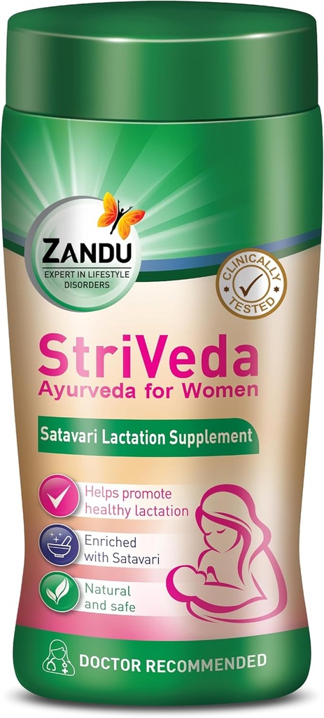 Zandu Striveda Shatavari Amning Supplement Pulver, Baby for Stigende Brystmælk Supply, 210 G, Doctor Anbefalet, Natural og Safe