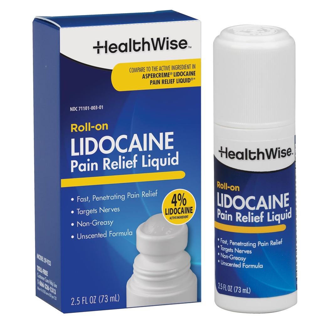 HealthWise 4% Lidocain Roll-On-124; OTC Strength Mear Relief Liquid