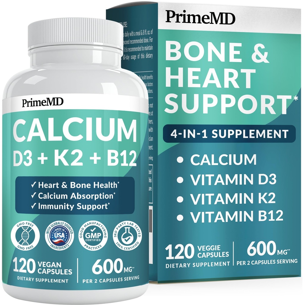4- in- 1 Calciumtilskud til kvinder og mænd - Calcium med vitamin D3 K2 5000 IE Supplement, 601mg per servering - Gluten- fri, Vegan- Friendly (120 ct)
