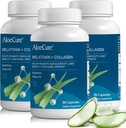 AloeCure Natural Melatonin + Collagen med Organic Aloe Vera - Natural Sleep Support for Rastful Nights - Collagen Complex for fælles styrke, Hud Elasticitet, Hår & Nail vækst, 30 kapsler