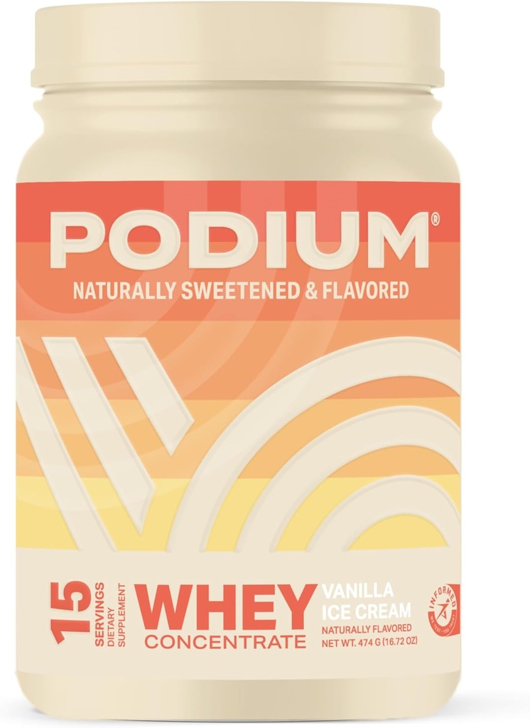 Podium Nutrition Whey Protein Powder, Vanilla Ice Cream, 22g Protein Per Servering med fordøjelige enzymer, Whey Protein Isolate & Concentrate, Gluten Free, Lavcarb, Lavsukker & Soy Free, 15 Servere