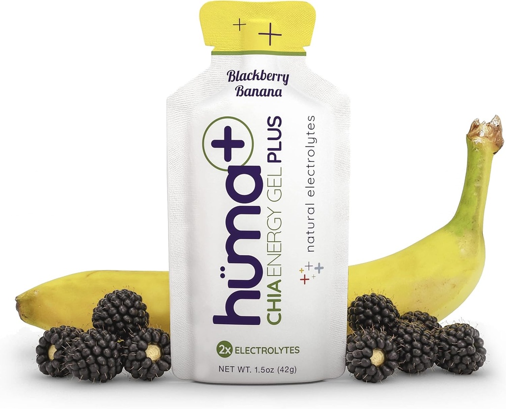 Huma Plus (Double Electrolytes) - Chia Energy Gel, BlackBerry Banana, 12 Gels - Mave Friendly, Real Food Energy Gels