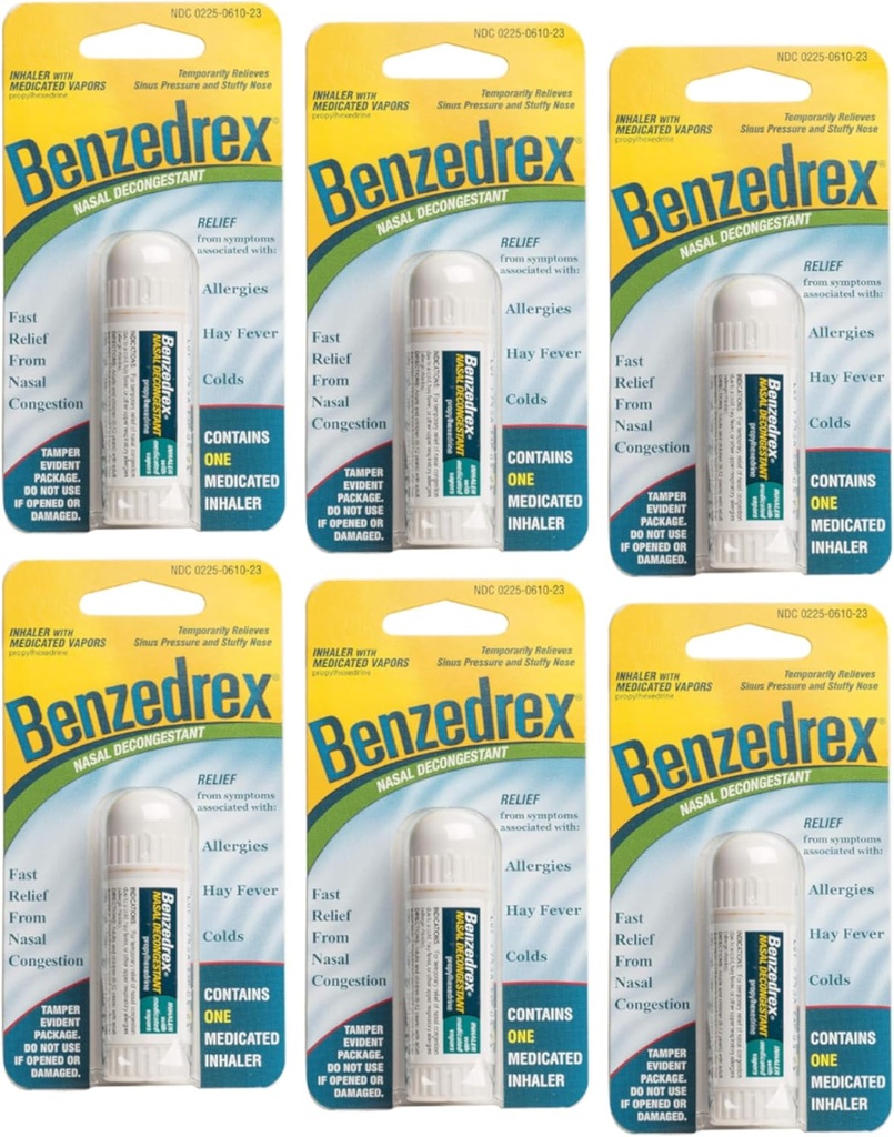 Benzedrex Inhaler Propylhexedrine Nasal Decongestant - 1 greve (pakning med 6)