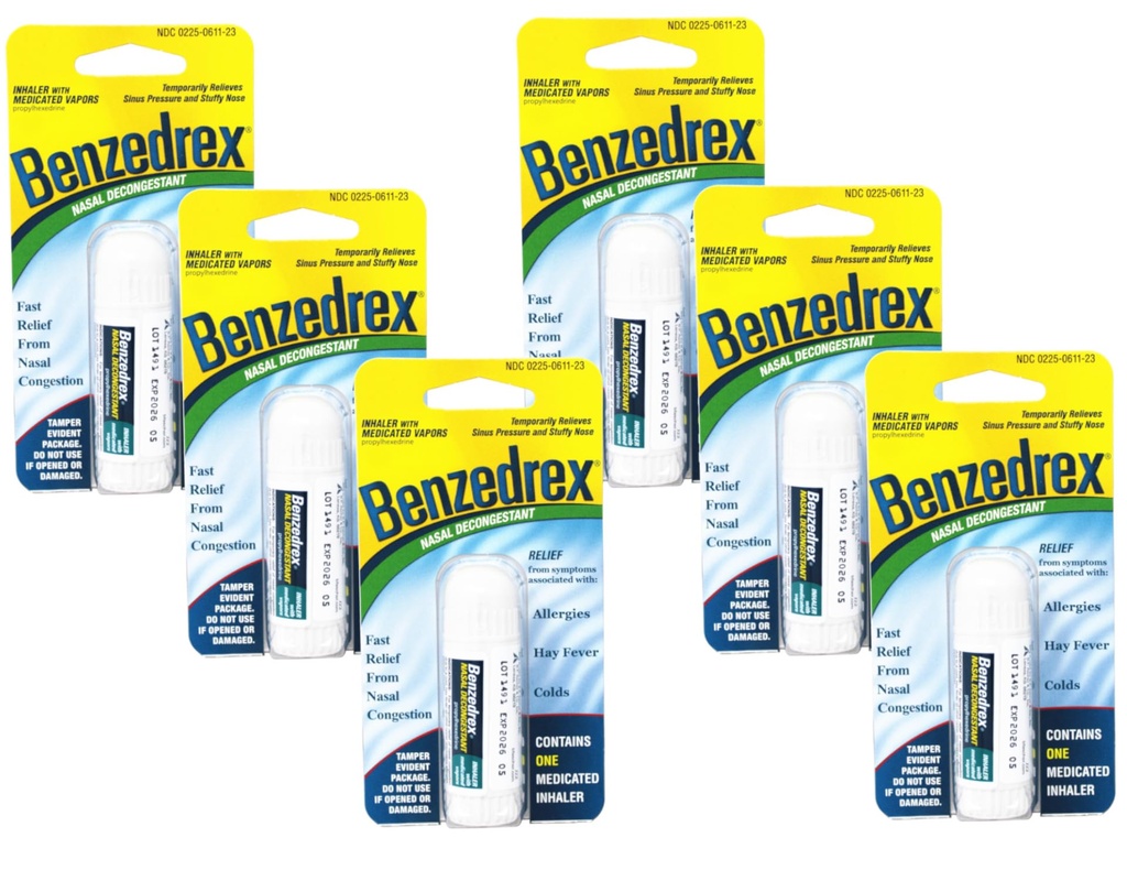 Benzedrex Inhaler Propylhexedrine Nasal Decongestant - 1 greve (pakning med 6)