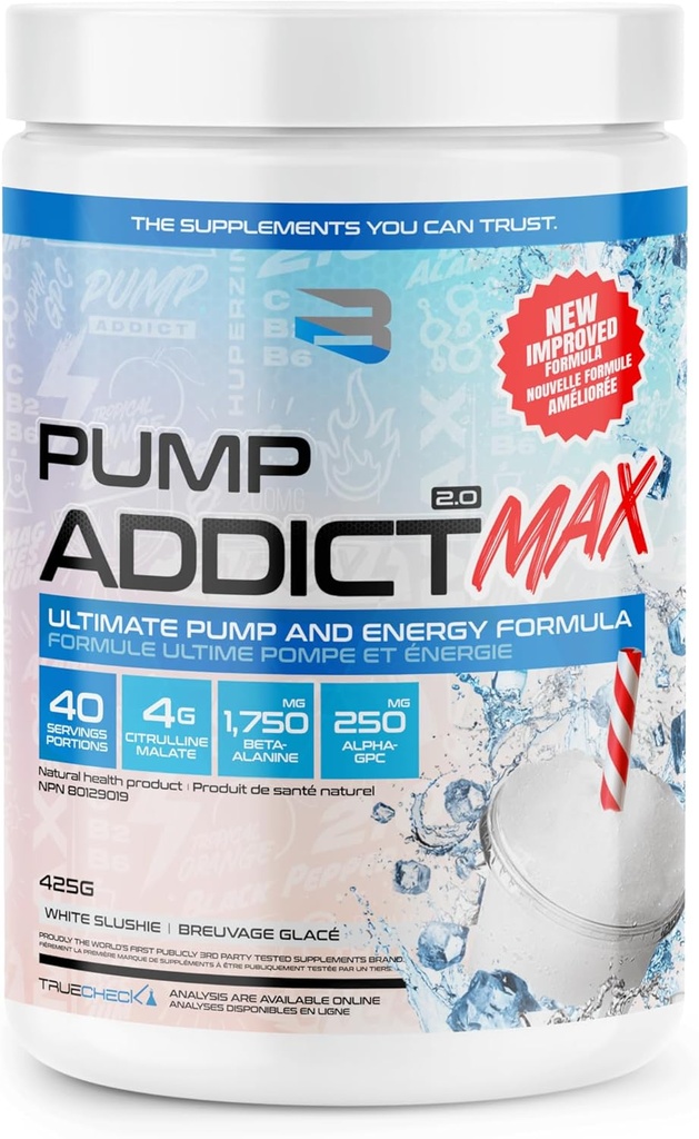 Tro kosttilskud - Pump Addict Max Pre- træning pulver - forbedret energi, fokus og udholdenhed... (40 Servering, White Slushie)